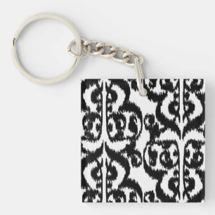 Porte-clés Ikat Moorish Damask - noir et blanc