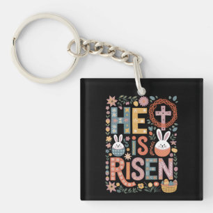 Porte-clés Il est ressuscité Jésus Floral Mignon Lapin de Pâq