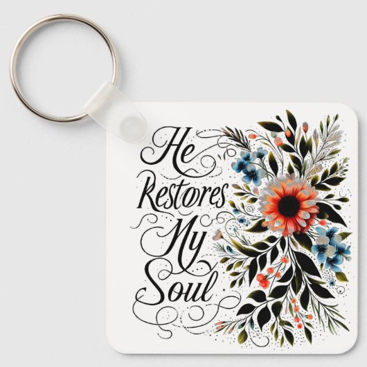 Porte-clés Il restaure mon âme monogramme floral (Recto)