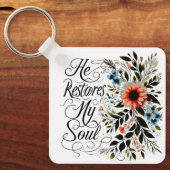Porte-clés Il restaure mon âme monogramme floral (Recto)