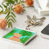 Porte-clés île tropicale verte Chien jaune (Côté)