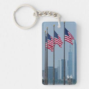Porte-clés Illinois, Chicago. Navy Pier, drapeaux américains