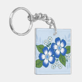 Porte-clés Illustration botanique florale bleue et blanche (Devant gauche)