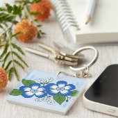 Porte-clés Illustration botanique florale bleue et blanche (Devant Droit)