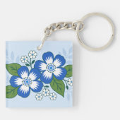 Porte-clés Illustration botanique florale bleue et blanche (Dos)