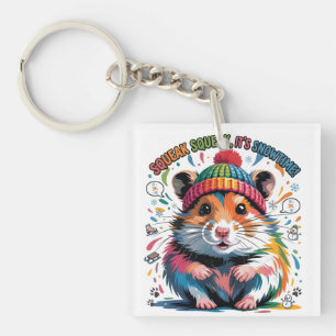 Porte-clés Illustration colorée d'un hamster en hiver avec te