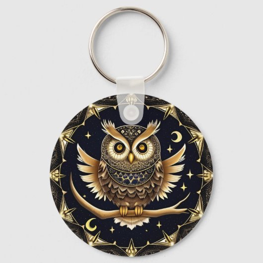 Porte-clés Illustration complexe de hibou nocturne (Recto)
