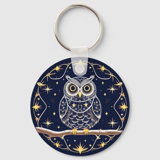 Porte-clés Illustration complexe de hibou nocturne (Recto)