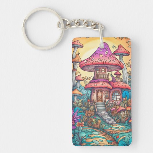 Porte-clés Illustration créative de cabane champignon mignonn (Devant)