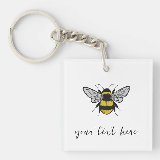 Porte-clés Illustration d'abeille - ajoutez votre propre text (Devant)