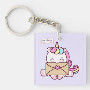 Porte-clés Illustration d'amour de licorne kawaii mignonne