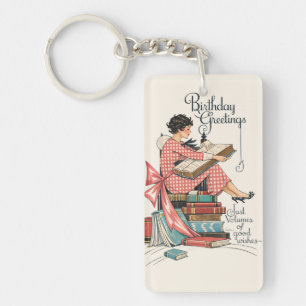 Porte-clés Illustration d'anniversaire pour amateur de livres