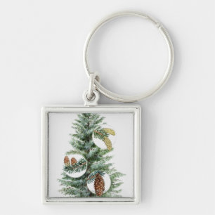 Porte-clés Illustration d'arbre conifére avec des cônes