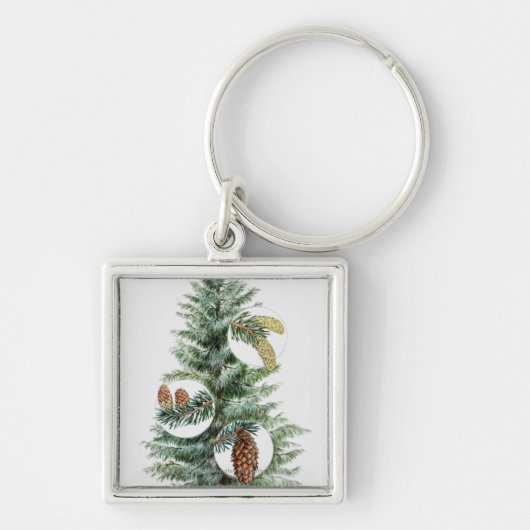 Porte-clés Illustration d'arbre conifére avec des cônes (Devant)