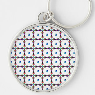 Porte-clés Illustration d'art couleur fleurs turquoise