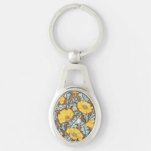 Porte-clés illustration d'art pavot fleur jaune