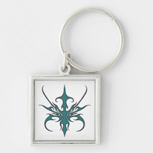 Porte-clés Illustration d'art tribal aquamarine féroce en lig