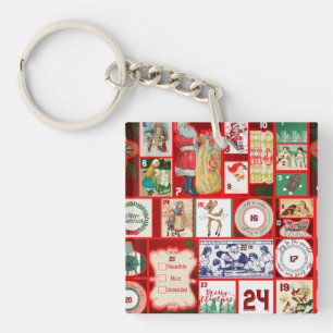 Porte-clés Illustration de bloc de Noël carré d'Avent Art