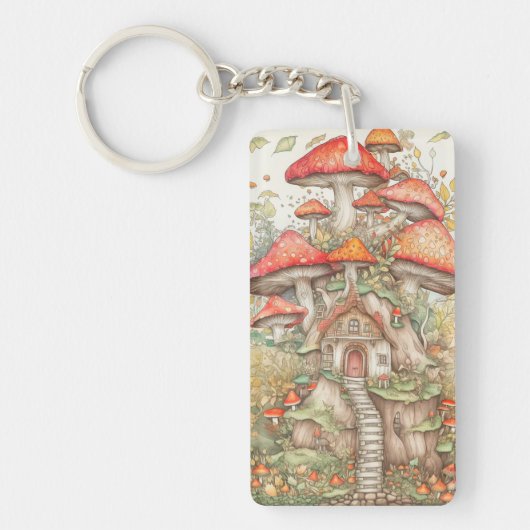 Porte-clés Illustration de cabane de champignon créative et c (Devant)