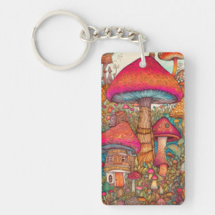 Porte-clés Illustration de cabane de champignon mignonne et v