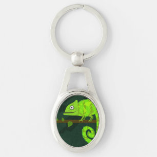 Porte-clés Illustration de caméléon vert mignon Reptile tropi