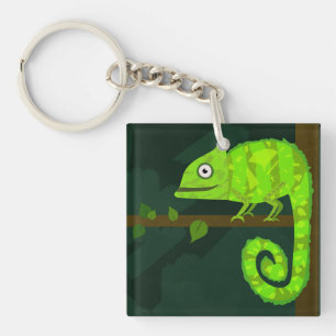 Porte-clés Illustration de caméléon vert mignon Reptile tropi