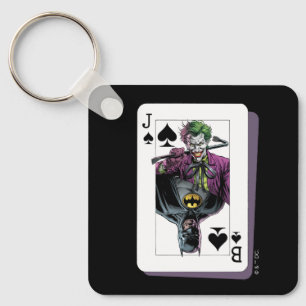 Porte-clés Illustration de carte à jouer Joker et Batman Piqu