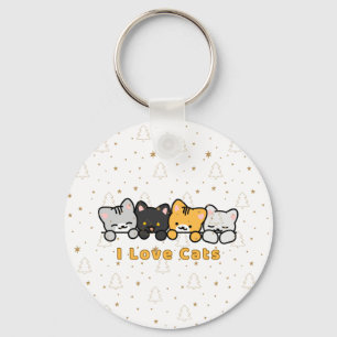 Porte-clés Illustration de chat mignon J'adore les chats Dess