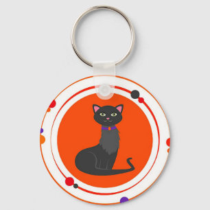 Porte-clés Illustration de chat noir mignon avec des couleurs