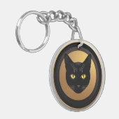 Porte-clés Illustration de chat noir sur cercle doré (Devant gauche)