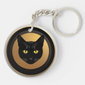 Porte-clés Illustration de chat noir sur cercle doré (Dos)
