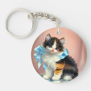 Porte-clés Illustration de chaton calico vintage