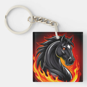 Porte-clés Illustration de cheval noir ardent aux yeux brilla