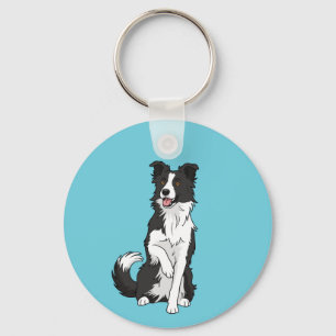 Porte-clés Illustration de chien Border Collie mignon en port