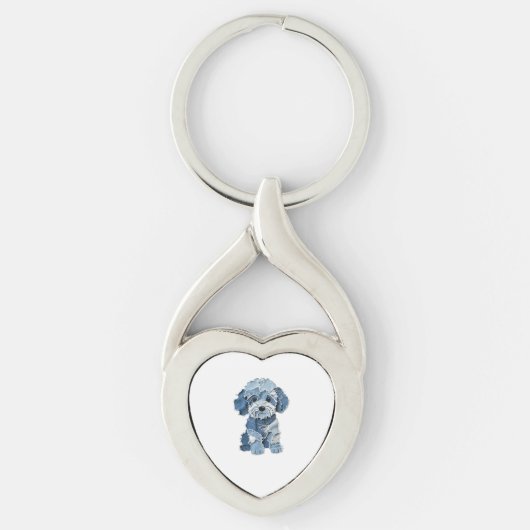 Porte-clés Illustration de chien en patchwork de denim mignon (Devant)