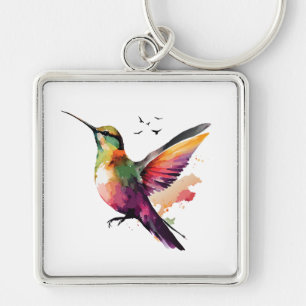 Porte-clés Illustration de colibri d'aquarelle dynamique