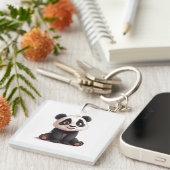 Porte-clés Illustration de dessin animé d'ours panda assis (Devant Droit)