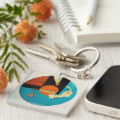 Porte-clés Illustration de disque rétro de chat qui s'étire (Devant Droit)