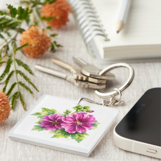 Porte-clés Illustration de fleur à l'aquarelle violette (Devant Droit)