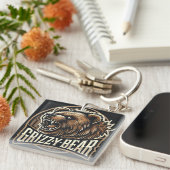 Porte-clés Illustration de grizzly ours féroce (Devant Droit)
