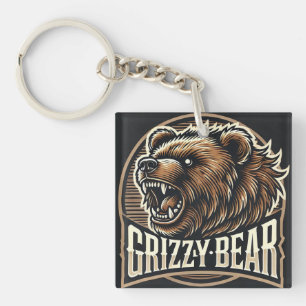 Porte-clés Illustration de grizzly ours féroce