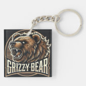 Porte-clés Illustration de grizzly ours féroce (Dos)