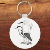 Porte-clés Illustration de Héron sur le bouton-clavier (Recto)
