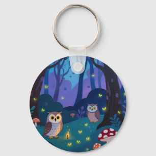 Porte-clés Illustration de Hiboux de la Forêt Nocturne