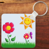 Porte-clés Illustration de jardin ensoleillé (Verso)