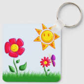 Porte-clés Illustration de jardin ensoleillé (Dos)