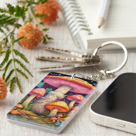 Porte-clés Illustration de la forêt de champignons sauvages (Devant droit)