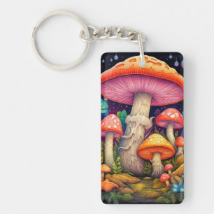 Porte-clés Illustration de la forêt de champignons sauvages