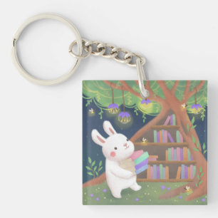 Porte-clés Illustration de lapin bibliophile mignon