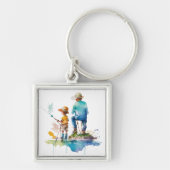 Porte-clés Illustration de l'aquarelle Père et Fils Ai Art (Devant)